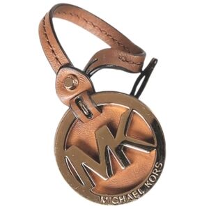 😍 MK Michael Kors Saddle Brown Gold Logo Hang Tag Bag Fob Charm Keychain